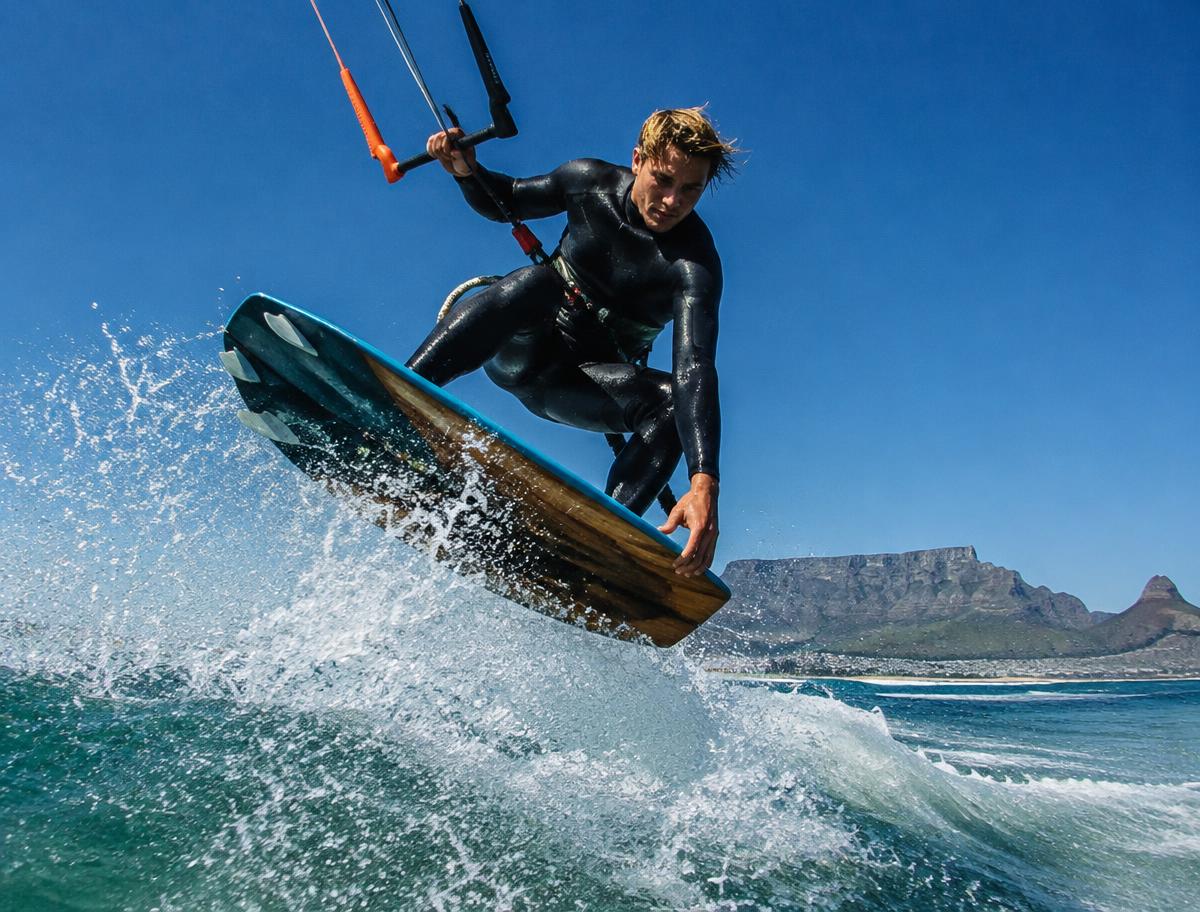 Kitesurfer in the air over Table Bay